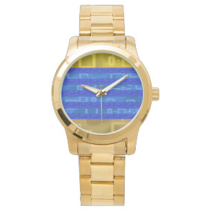 Kühle blaue goldene geometrische Streifen Armbanduhr