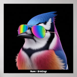 Kühle Blaue Häher-Vogel Mit Sonnenbrille Retro Poster