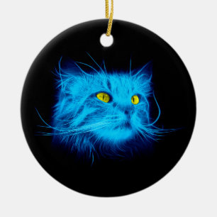 Kühle blaue Neon-Katzenkunst - Leuchtendes Tierdes Keramikornament