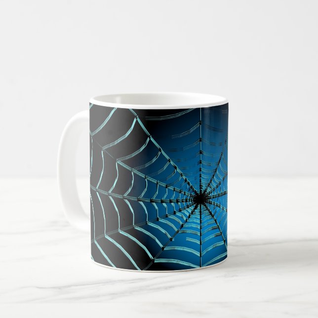 Kühle blaue Spinnennetz Kaffeetasse (Vorderseite Links)