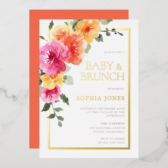 Kühle Blume Kinderdusche Brunch Folieneinladung (Vorderseite/Rückseite)