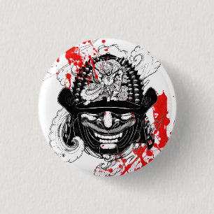 Kühle Blutspritzer Samurai-Dämonenmasken-Helm-Tatt Button
