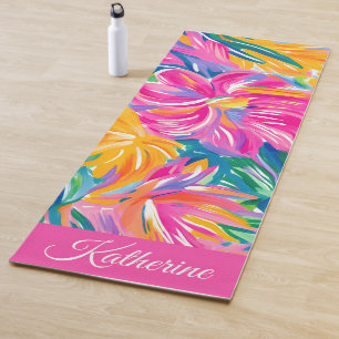Kühle farbenfrohe florale Schriftzug-Tropen Yogamatte