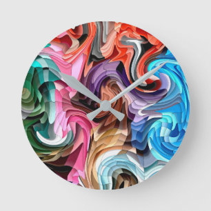 Kühle farbenfrohe Fluid-Patchwork-Abstrakt-Mosaik  Runde Wanduhr