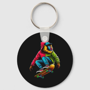Kühle funky Mandrill-Skateboarding-Illustrationsku Schlüsselanhänger