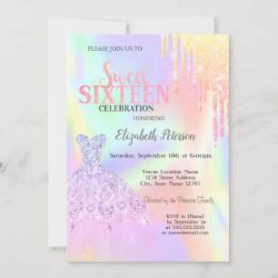 Kühle Glitter-Tropfen, Kleid Holografisch Sweet 16 Einladung