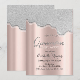 Kühle Glitter-Tropfen Rosen-Gold Quinceañera Einladung