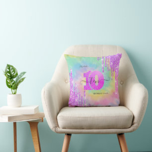 Kühle Glitter-Tropfen Tie Dye 10. Geburtstag   Kissen