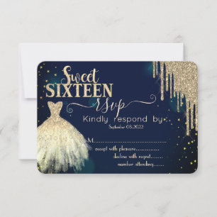 Kühle Gold-Glitter-Tropfen, Kleid Navyblau Sweet 1 Einladung