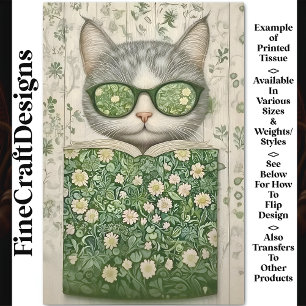 Kühle Graue Katze Mit Brille Und Floralem Buch BT3 Seidenpapier