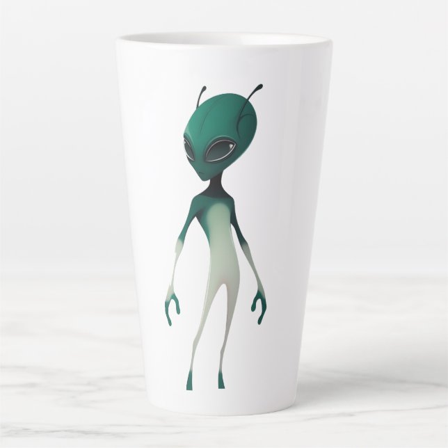 Kühle grüne Alien-Illustration - Moderner Sci-Fi-C Milchtasse (Vorderseite)