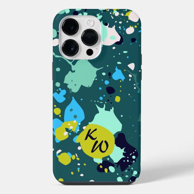 Kühle grüne Farbspritzer-Initialen iPhone 14 Pro Max Hülle (Rückseite)