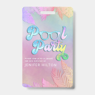 Kühle holografische tropische Blätter Schrift Pool Ausweis