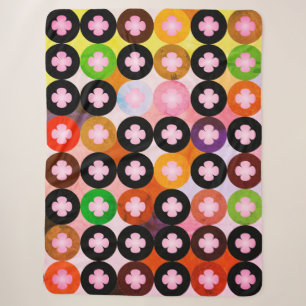 Kühle mehrfarbige Kreise und rosa Kleeblätter Sherpadecke