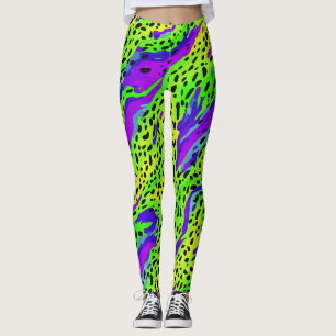 Kühle Neon-Grün und Lila Tierdruck-Muster Leggings