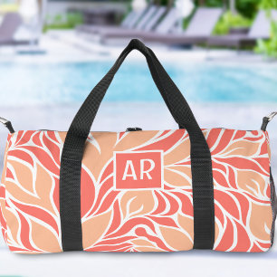 Kühle Pfirsich-Orange Moderne florale Muster-Monog Duffle Bag