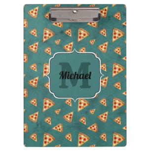 Kühle Pizzastücke vintage Türkis Muster Monogramm Klemmbrett
