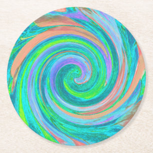 Kühle Retro-Aquamarine- und Korallen-Liquid-Art-Sw Runder Pappuntersetzer