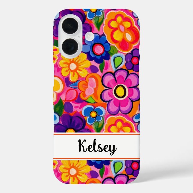 Kühle Retro-Blumen Personalisiert iPhone 16 Hülle (Rückseite)