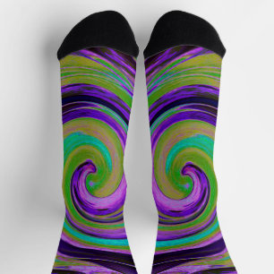 Kühle Retro-Lila- und Chartreuse-Flüssigkunst-Swir Socken