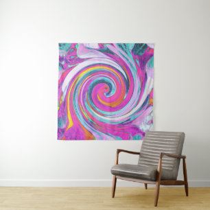 Kühle Retro-Magenta-, Rosa- und Blaue Flüssigkeits Wandteppich