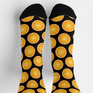 Kühle saftige Orangenscheiben Muster auf Schwarz Socken