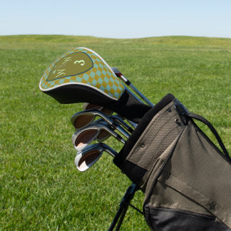 Kühle Salbei- und Olivgrün karierte Monogramm Golf Headcover