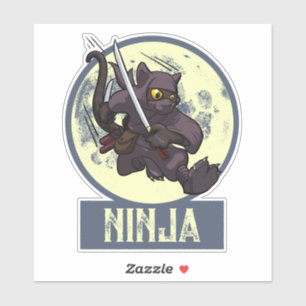 Kühle schwarze Katzen-Ninja-Cartoon-Kunst mit flie Aufkleber