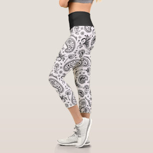 Kühle schwarze und weiße Bandana Paisley Capri Leggings
