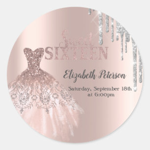 Kühle Silber Glitter Tropfen, Kleid Roségold Süße Runder Aufkleber