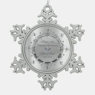 Kühle silberne florale Schwünge Hochzeit Jubiläum Schneeflocken Zinn-Ornament