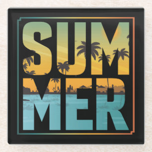 Kühle Sommer-Vibes Palmen & Wasser Glasuntersetzer