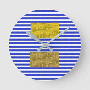 Kühle Streifen Blau Gold Geometrisch  Runde Wanduhr