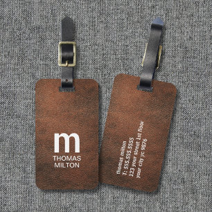 Kühle Textur Braun Weiße Fette Monogramm Gepäckanhänger