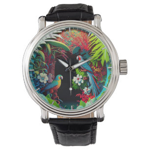 Kühle tropische Papageien Regenwald Kunst Armbanduhr
