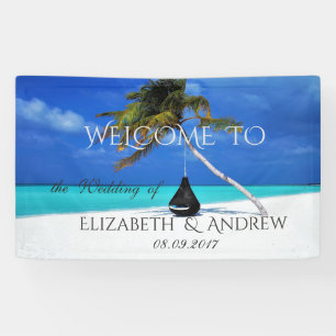 Kühle Tropische Strand, Palme Hochzeitsbanner Banner