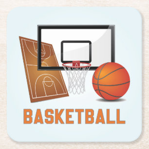 Kühle und bunte Basketball-Sportelemente Rechteckiger Pappuntersetzer