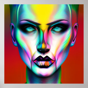 Kühle und gruselige bunte androgyne Robot  Poster