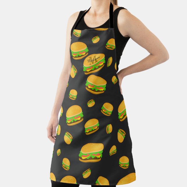 Kühle und lustige leckere Burger-Muster-Monogramm Schürze (InSitu)