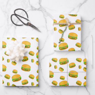 Kühle und lustige leckere Burger Muster weiß Geschenkpapier Set