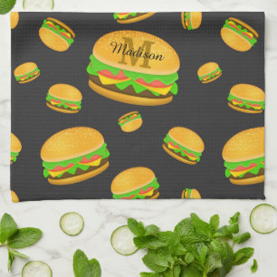 Kühle und lustige leckere Burger-Patroon-Monogramm Geschirrtuch