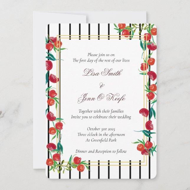 Kühle Watercolor Pomegranate Hochzeitseinladungen Einladung (Vorderseite)