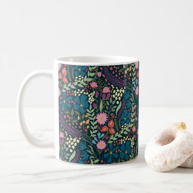 Kühle Wildblume Kaffeetasse (Mit Donut)