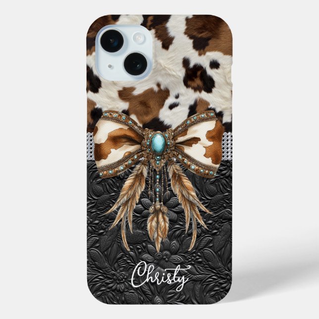 Kuhleder-Schwarzes-Leder-Juwel-Bogen Case-Mate iPhone Hülle (Rückseite)