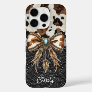 Kuhleder Schwarzes Leder Juwel Schleife iPhone 16 Pro Hülle