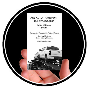 Kühler Auto-Transport auf Flachbett Abschleppdiens Visitenkarte