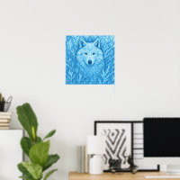 Kühler blauer geometrischer Wolf Low Poly Abstract