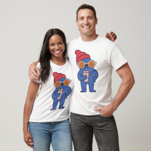 Kühler blauer Monster-Charakter mit Beanie T-Shirt