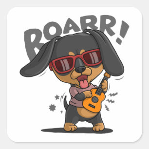 Kühler Dachshund spielt Gitarre Quadratischer Aufkleber
