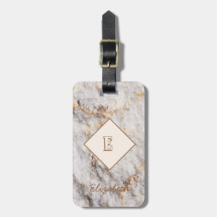 Kühler Marmor-Granit-Steintextur, Monogramm Gepäckanhänger